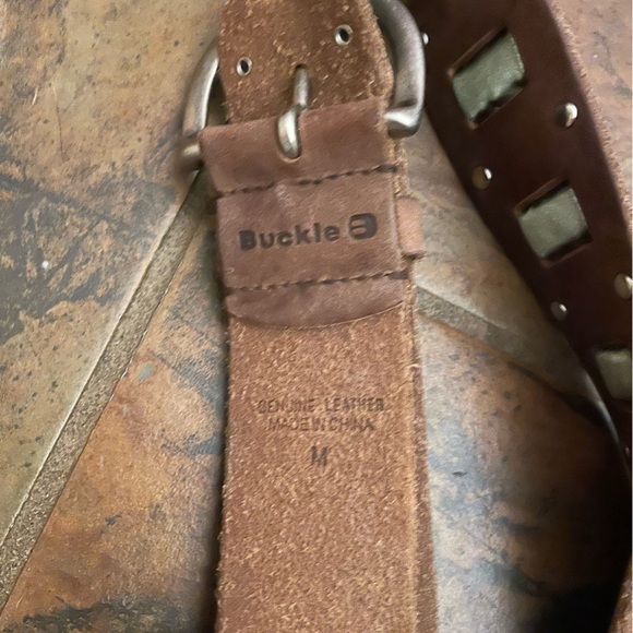 Buckle Brown Belt with Silver Buckle and Green Accents - Picture 4 of 4